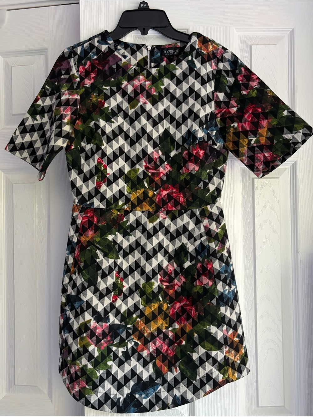 Topshop Floral Geo Pattern Sheath Dress - Black & Multicolor Size 4